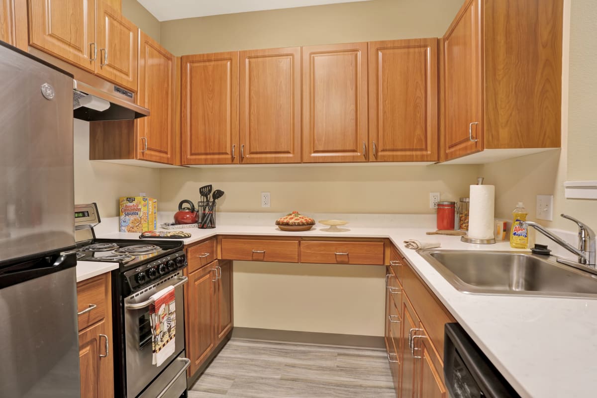 Resident apartment kitchen at The Creekside in Woodinville, Washington