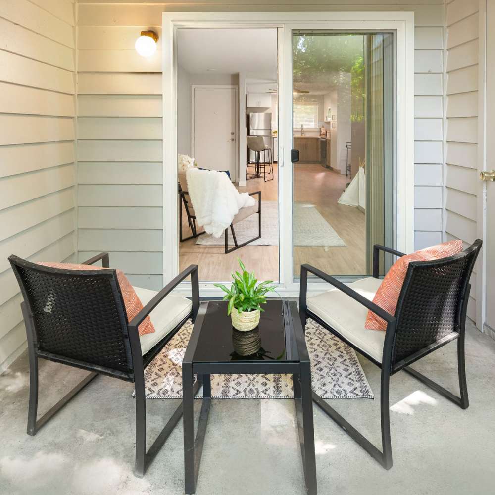 Private patios at Cascadia at Fairwood Landing in Renton, Washington