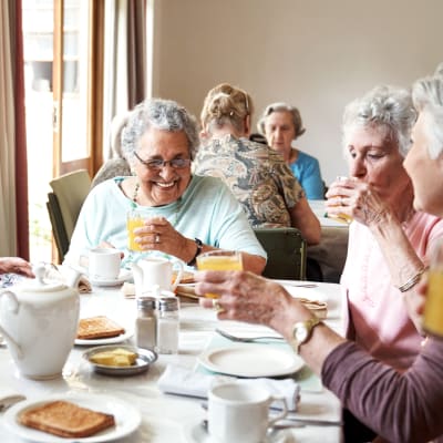 Residents gathered for lunch in the dining hall at Deephaven Woods in Deephaven, Minnesota