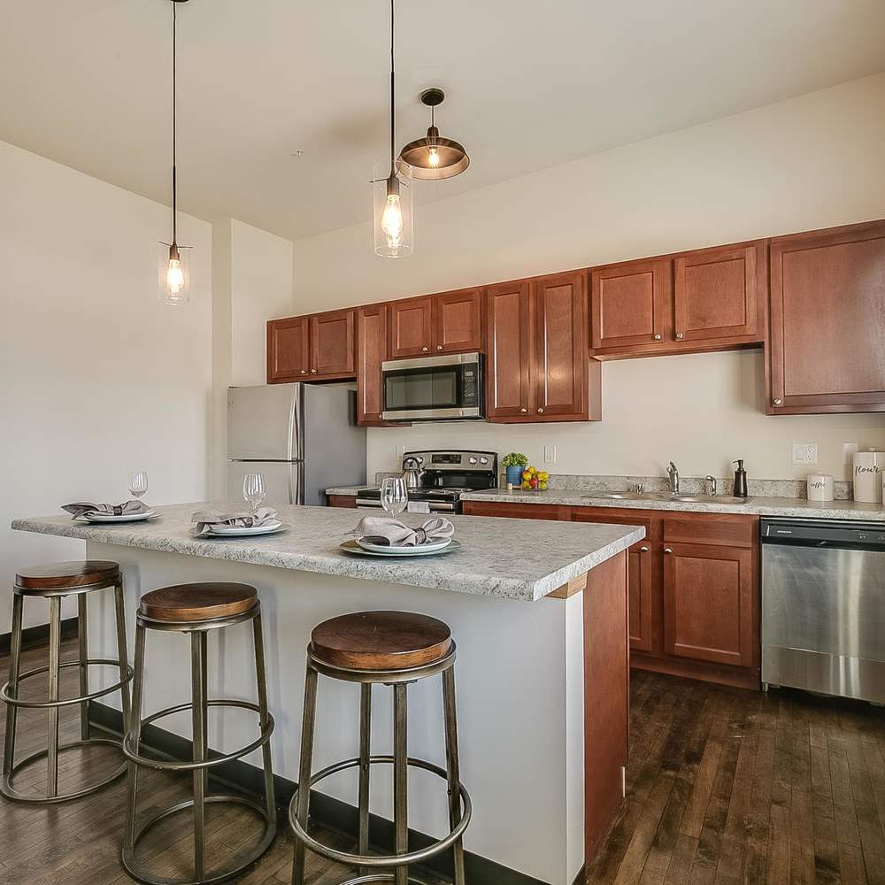 Kitchen at VMC Lofts in Kenosha, Wisconsin