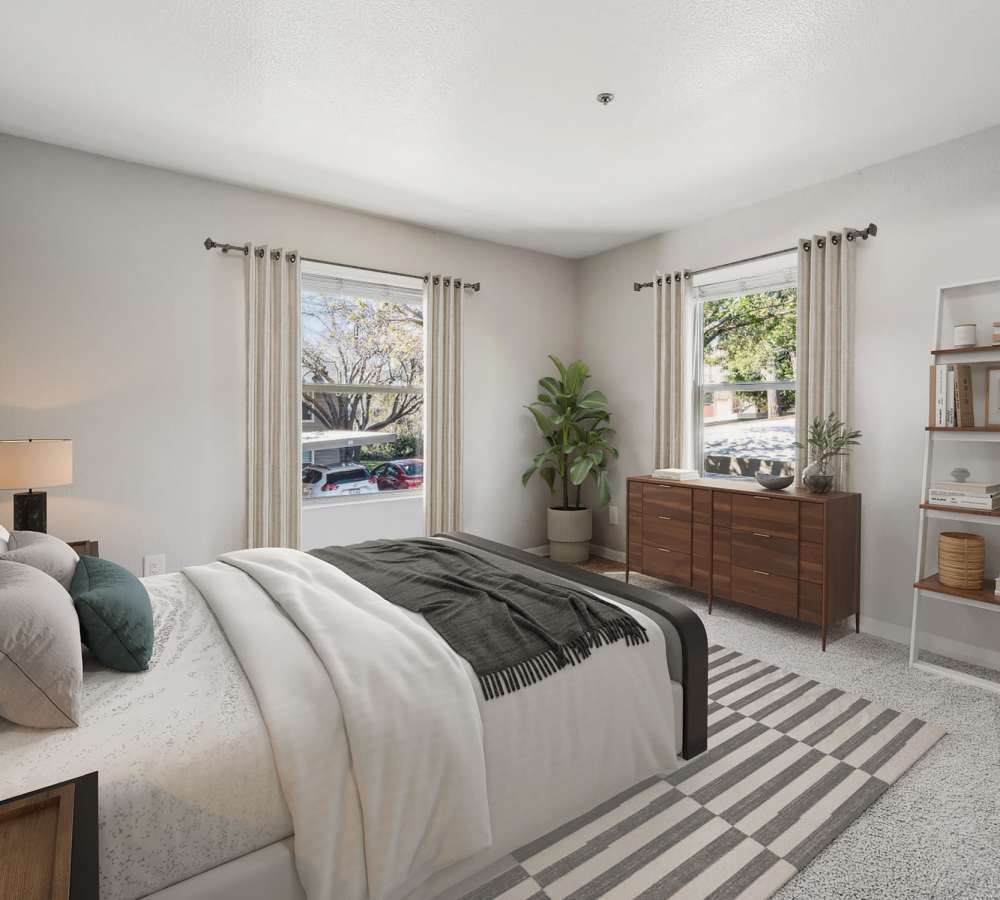 Bedroom with two windows and lots of natural light