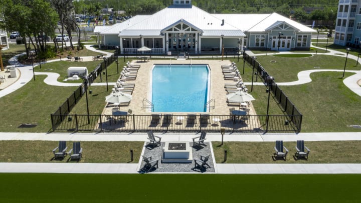 drone shot of pool