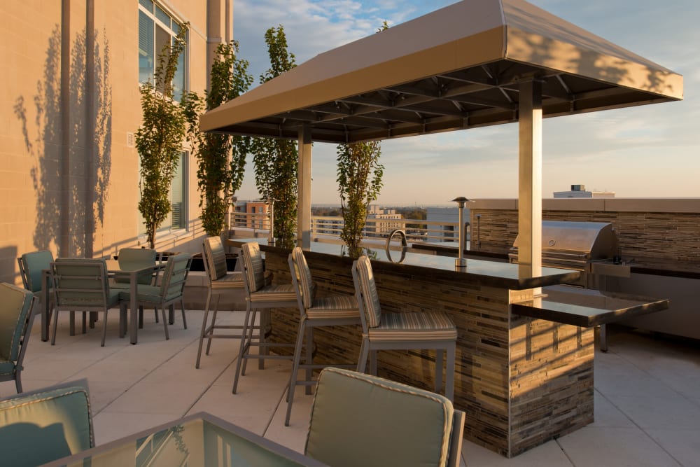 Outdoor bar seating with a view at Solaire 1150 Ripley in Silver Spring, Maryland