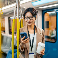 Woman travelling in a train nearVue 3600 in Richmond, California