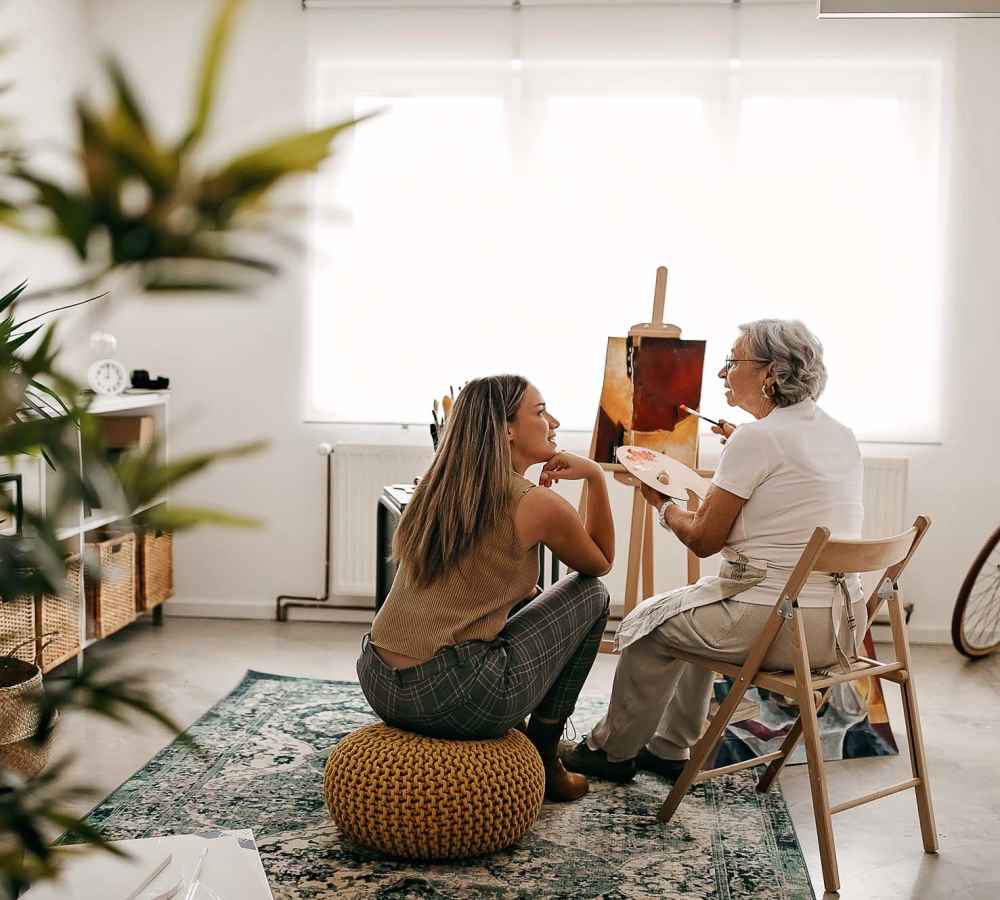 Residents painting in the room at Vintage at Redfield in Reno, Nevada