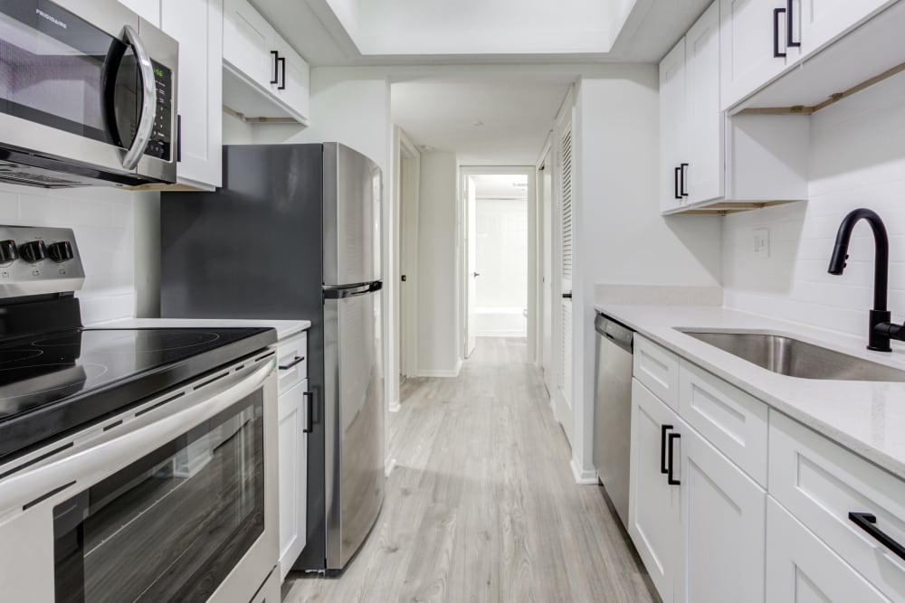 Renovated kitchen in apartment at The Riverview in Charleston, South Carolina