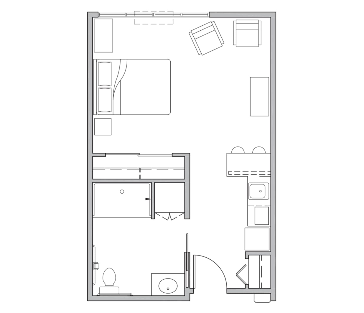 Studio floor plan at Mt Bachelor Assisted Living and Memory Care in Bend, Oregon