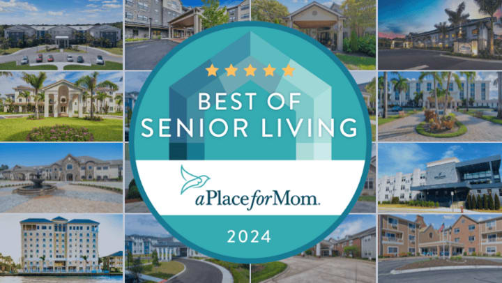 Exterior community images with A Place for Mom logo large and up front. 