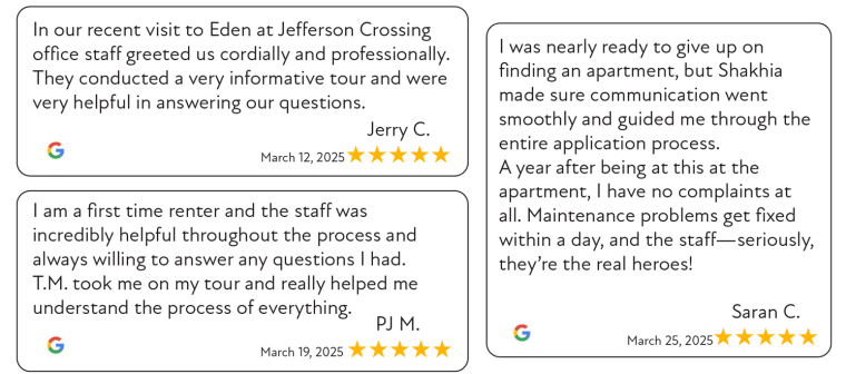 three examples of five star google reviews