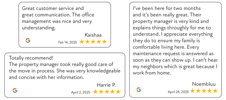 positive user reviews in the form of three bubbles