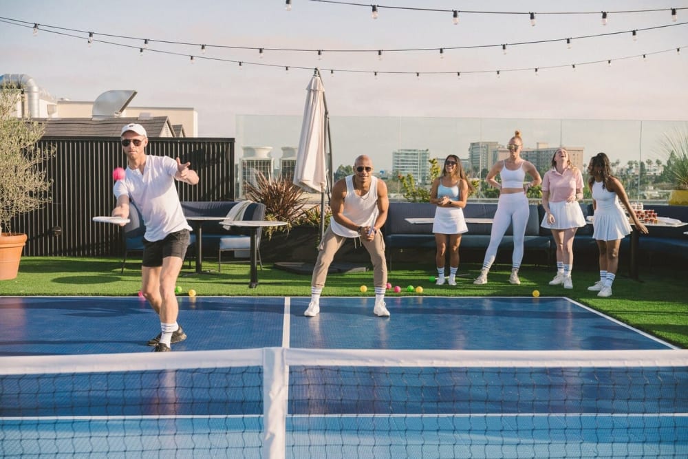 Rooftop pickleball court at Loria Ansley in Atlanta, Georgia