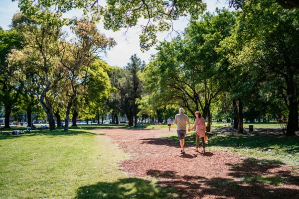 Residents walking in the park at Elkhorn, Nebraska