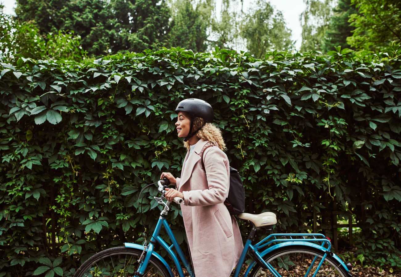 Woman with her bike at Deer Run Estates in Baraboo, Wisconsin