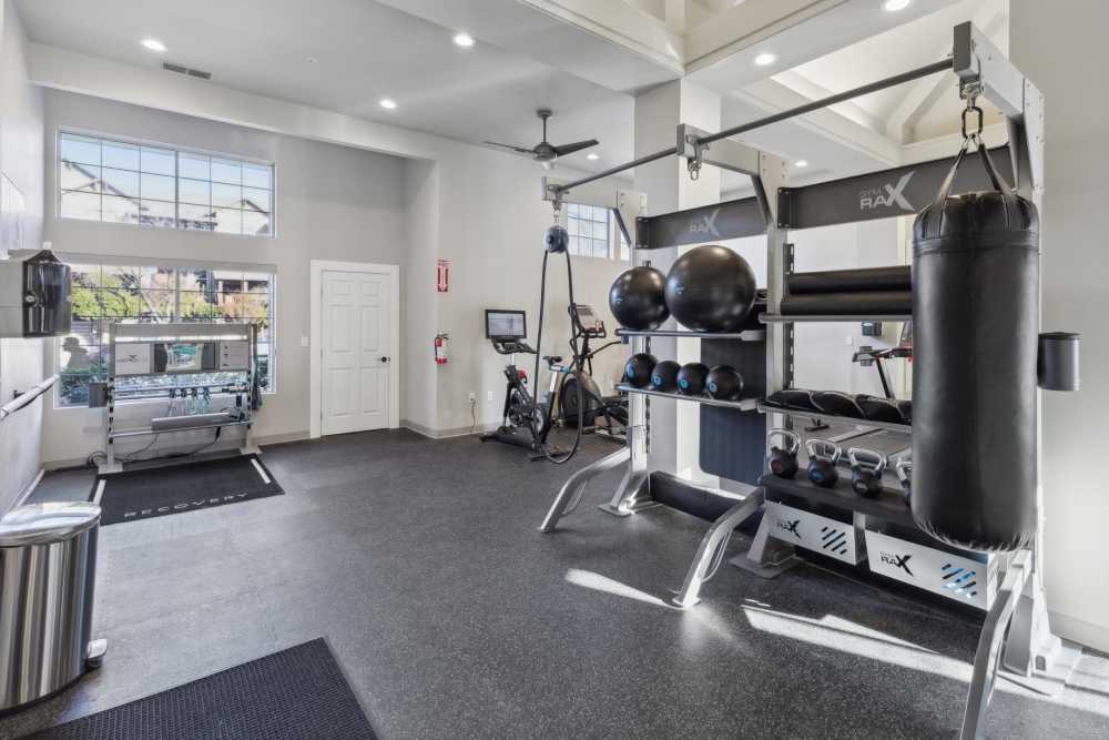 A fitness center at Mill Springs Park Apartment Homes in Livermore, California