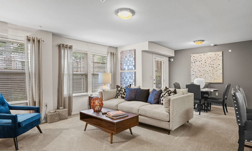 Living room at Cottages at Tallgrass Point Apartments in Owasso, Oklahoma