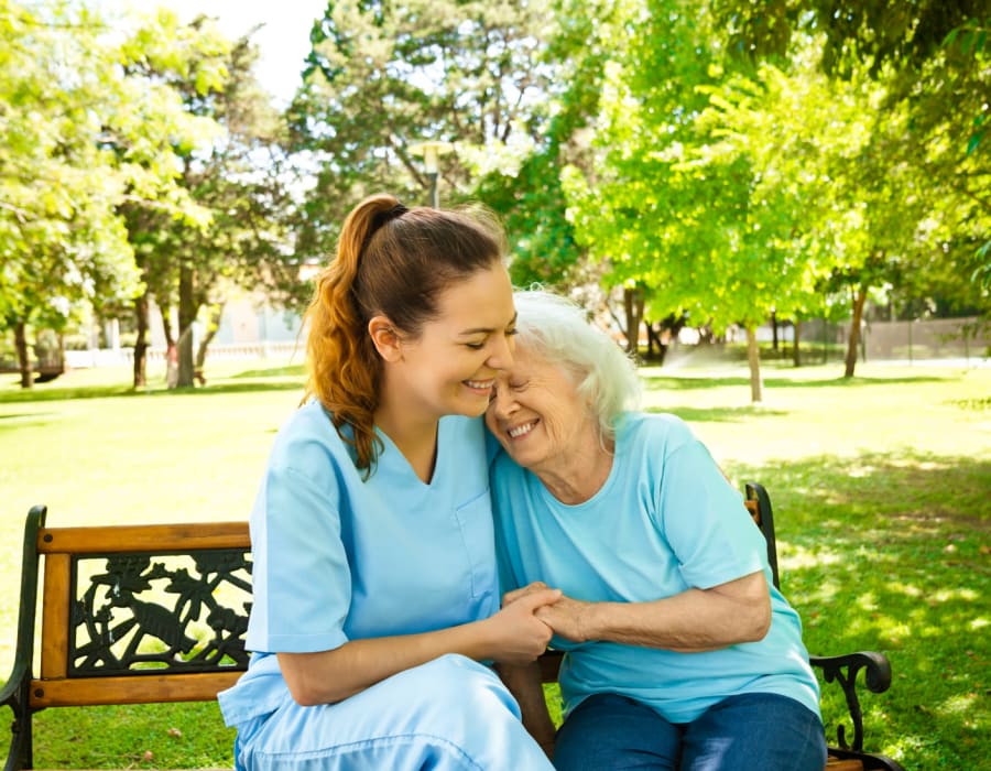 Resident and caregiver at Sunny Days Assisted Living in Hollywood, Florida