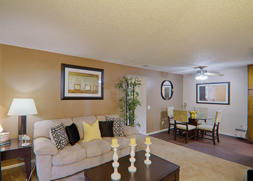 Spacious, light-filled floor plan in model home at Cordova Park Apartment Homes in Lancaster