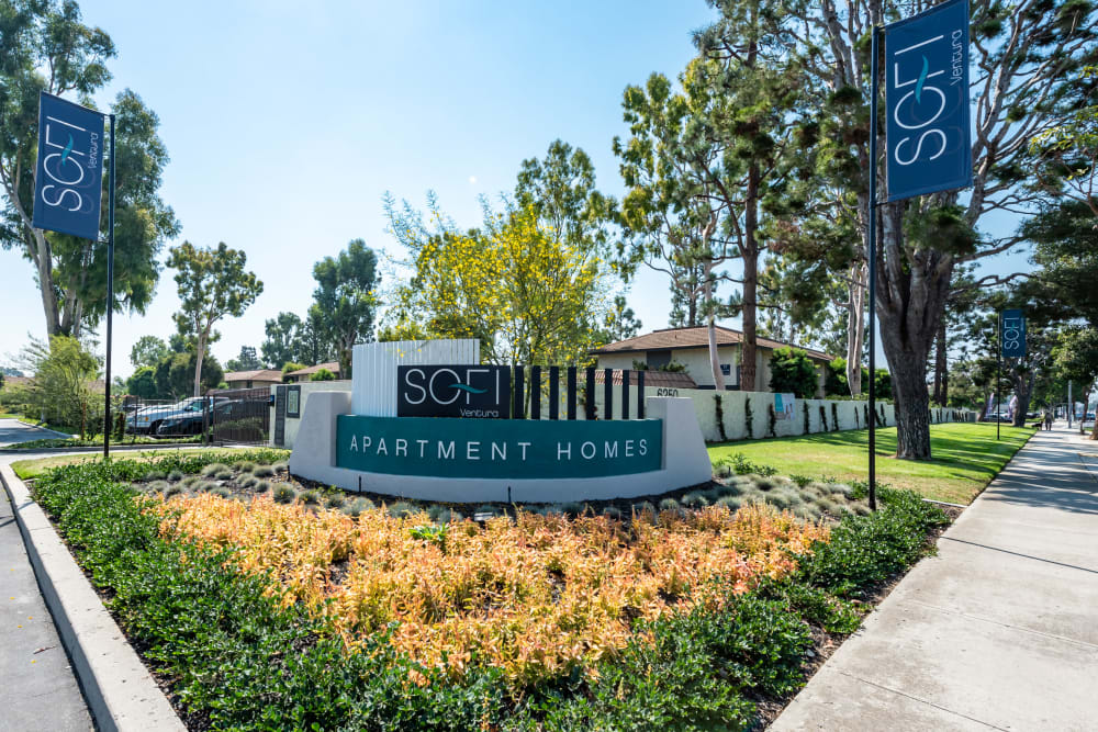 Sign at the entrance to Sofi Ventura in Ventura, California