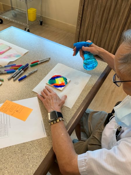 Rolling Hills Estates residents work on their colorful and fun coasters!