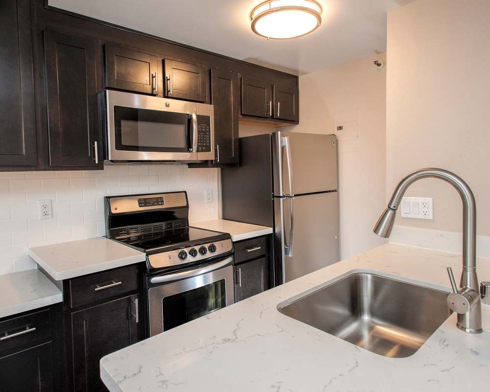 Renovated kitchen at Tower 737 Condominium Rentals in San Francisco, California