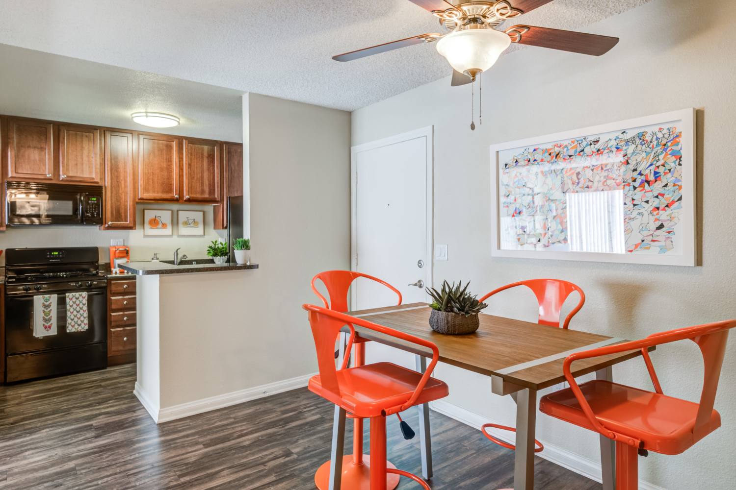 Well appointed kitchen at UCA Apartment Homes in Fullerton, California