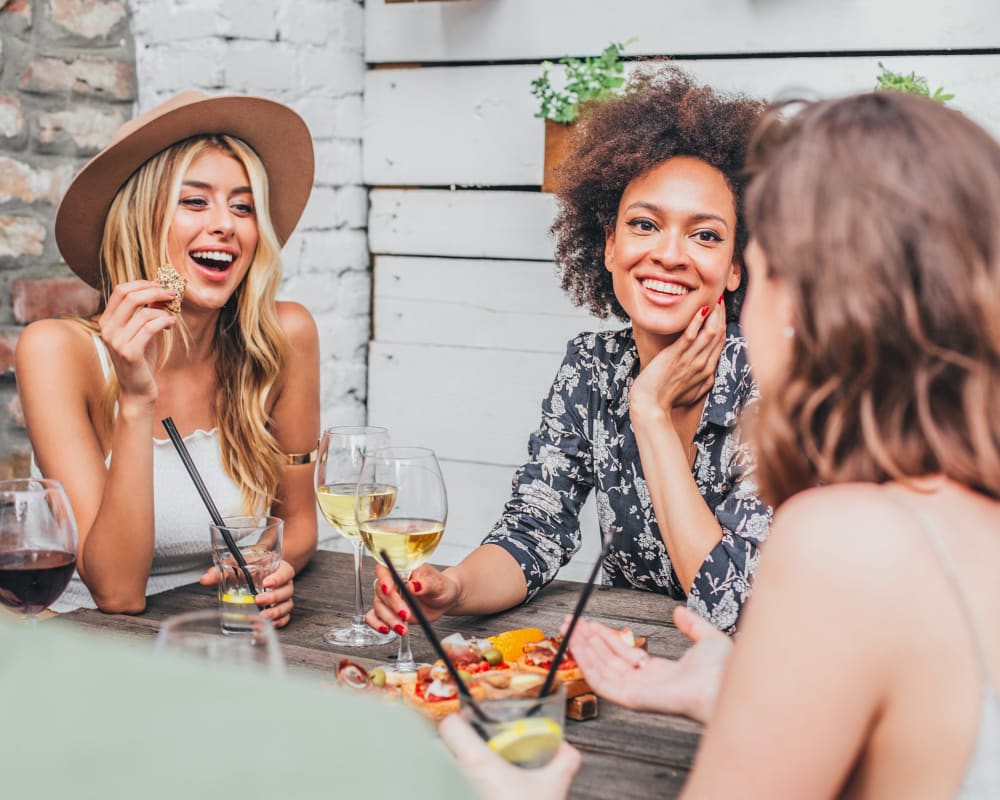 Resident friends enjoying drinks and appetizers at their favorite spot near Sofi Canyon Hills in San Diego, California