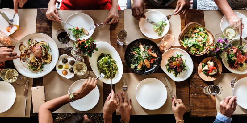 Residents dining in a restaurant near The Bricks in Joint Base Lewis McChord, Washington