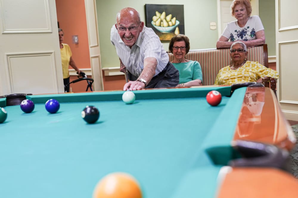 Residents playing pool Harmony at Wescott in Summerville, South Carolina