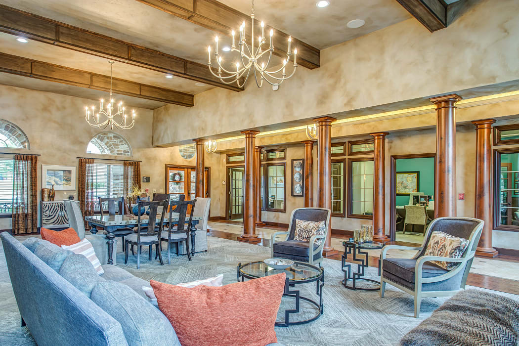 Beautiful chandeliers in the clubhouse at Tuscany Hills in Tulsa, Oklahoma