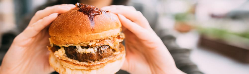 Tasty burger at a restaurant near Trinity Way in Fremont, California