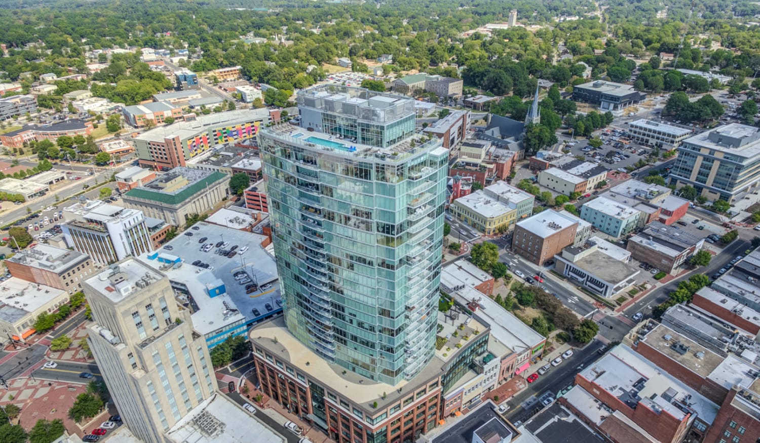 Aerial view of a building at One City Center in Durham, North Carolina