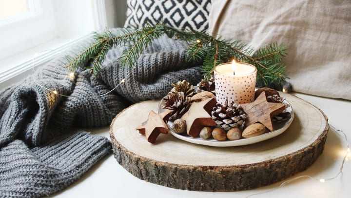 festive arrangement on a couch