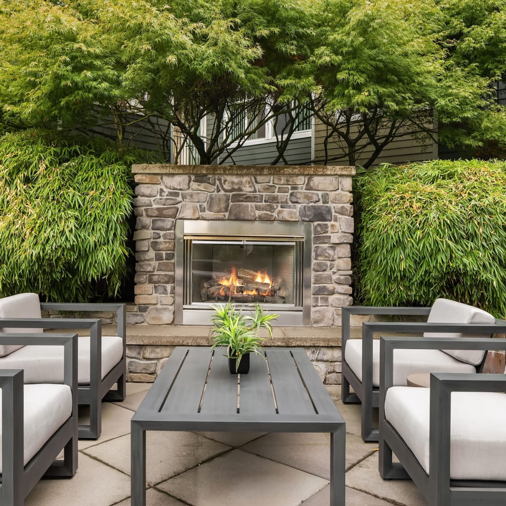 Patio with fireplace at Chateau Woods in Woodinville, Washington