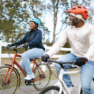 Residents biking near Unionville Station Townhomes in Hilton, New York
