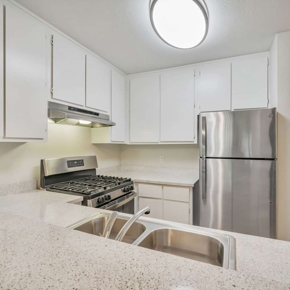 Sink and stove in kitchen