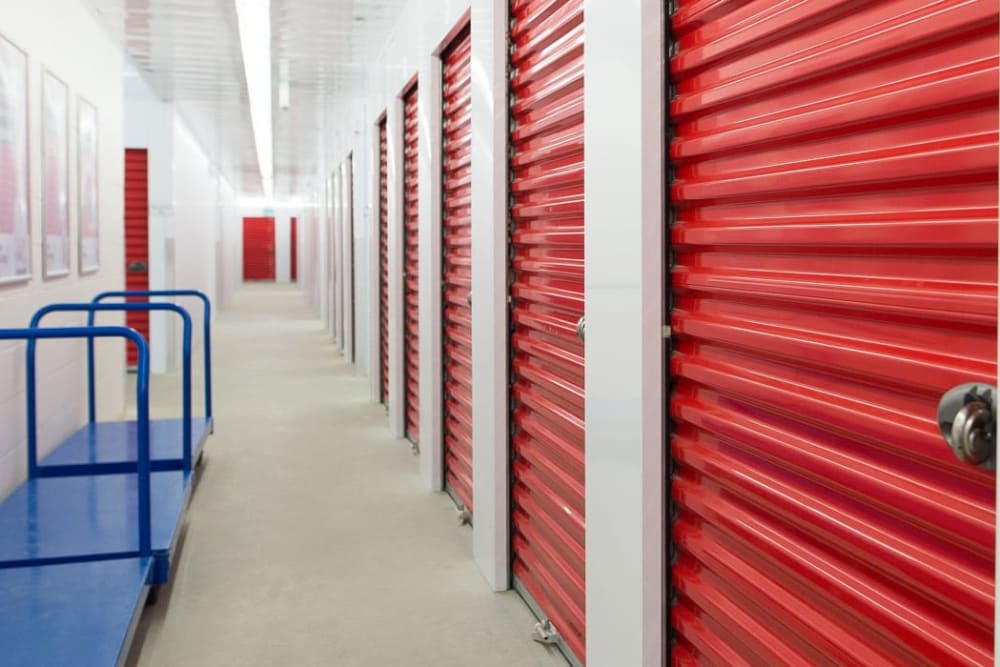 Storage units and dollies at Mini Storage Depot in Indian Land, South Carolina