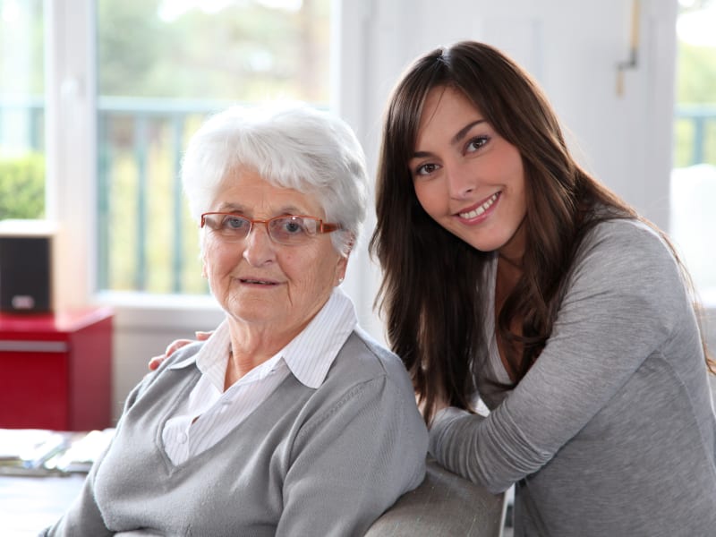 Resident with her daughter at Bell Tower Residence Assisted Living in Merrill, Wisconsin