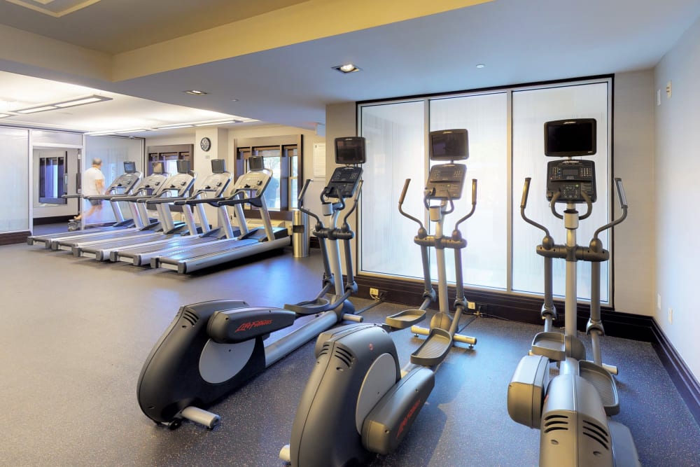 Fitness center at 55 Riverwalk Place in West New York, New Jersey