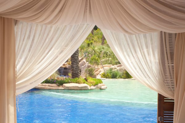 Draped gazebo with a view of the pool at Fusion in Jacksonville, Florida