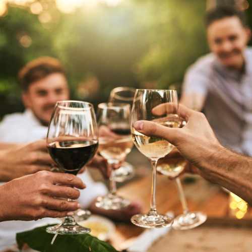 Residents enjoying drinks at Cambridge Court Apartments in West Des Moines, Iowa