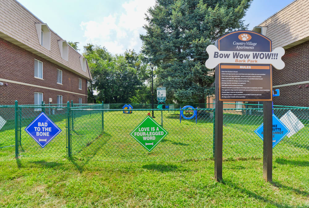 Fenced dog park at Country Village Apartment Homes in Dover, Delaware