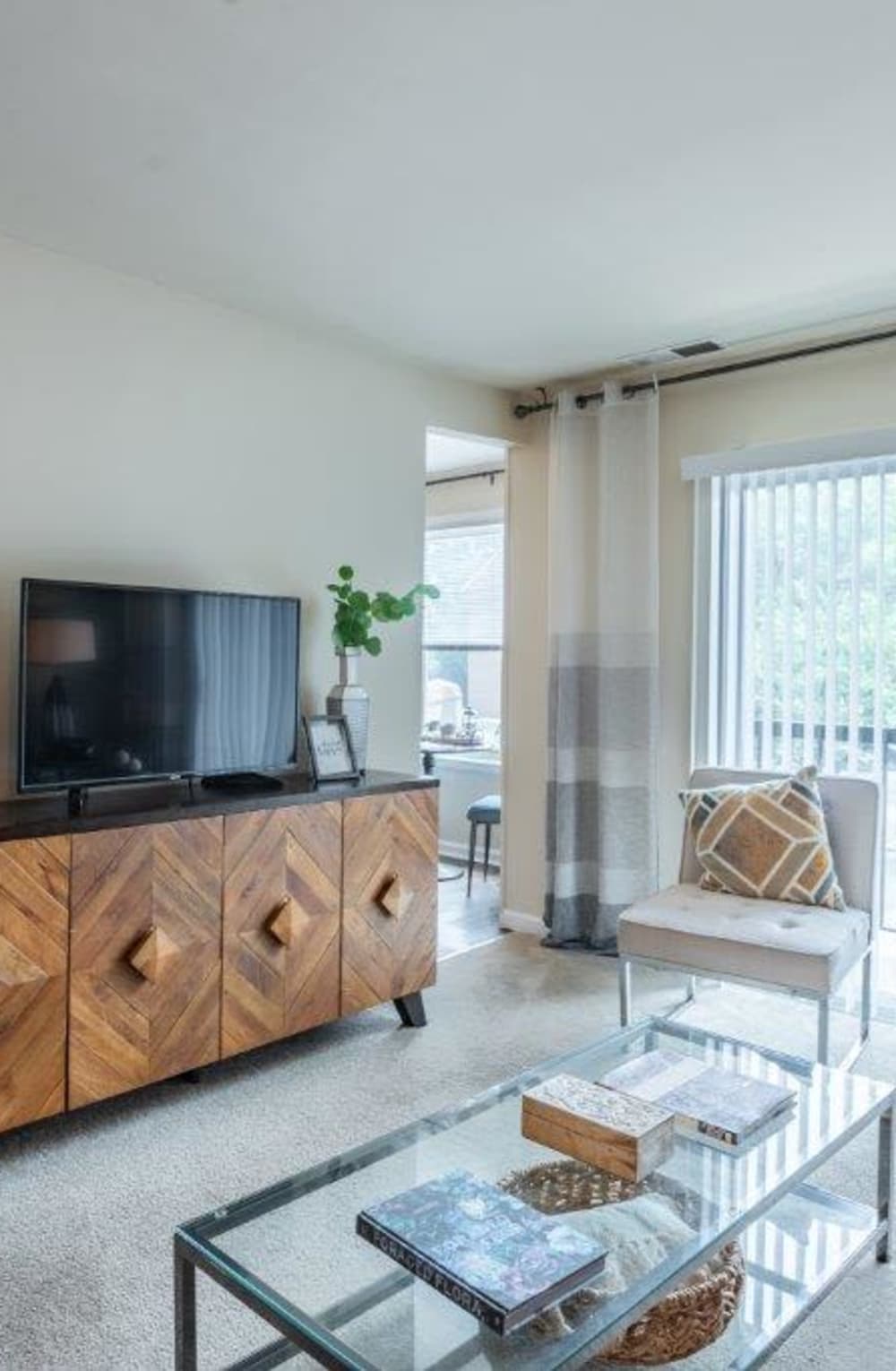 Living room of a model home at Chesapeake Glen Apartment Homes in Glen Burnie, Maryland