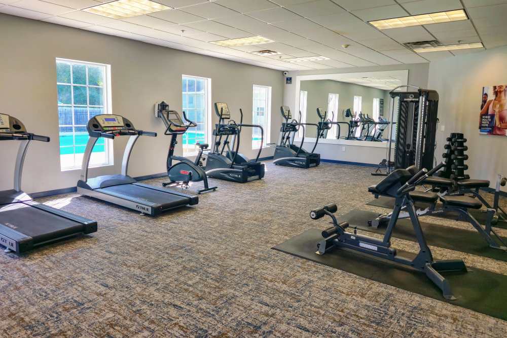 Well-equipped fitness center with cardio equipment at Jackson Grove Apartment Homes in Hermitage, Tennessee