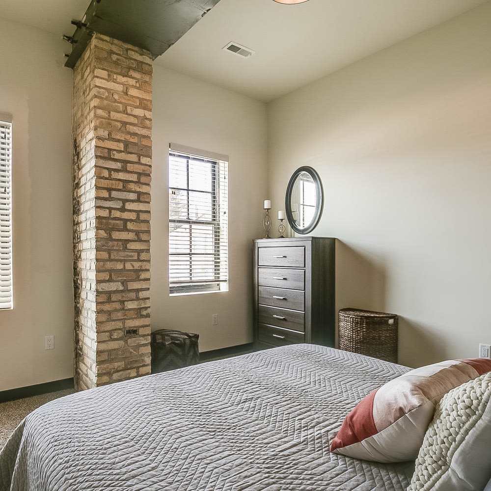 Bedroom at VMC Lofts in Kenosha, Wisconsin