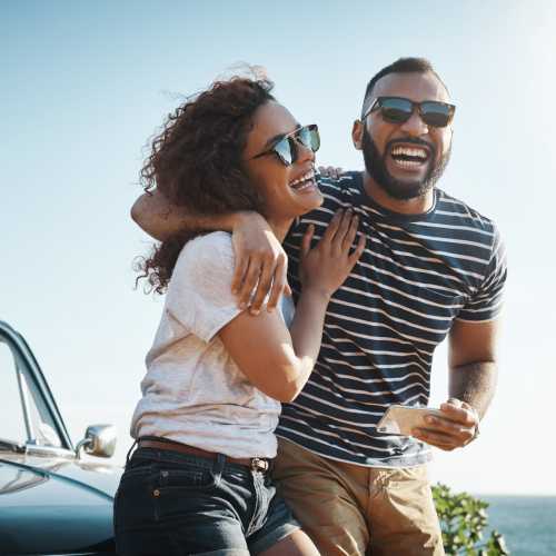 Couple taking selfie over beach side near Parish Place, Mount Pleasant, South Carolina