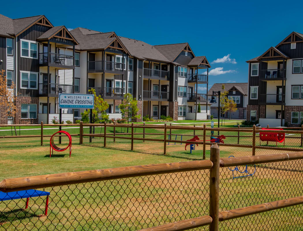 Large onsite bark park at Stonehorse Crossing Apartments in Oklahoma City, Oklahoma