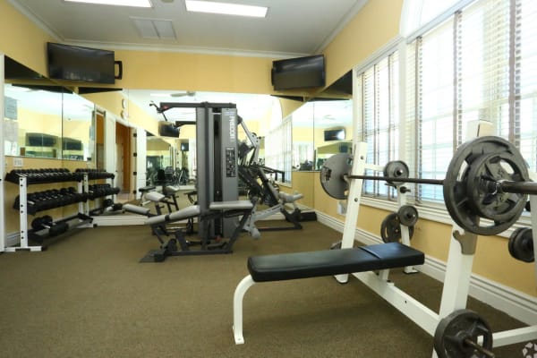 Fitness center in the clubhouse at Legends Rosewood Village in Ypsilanti, Michigan