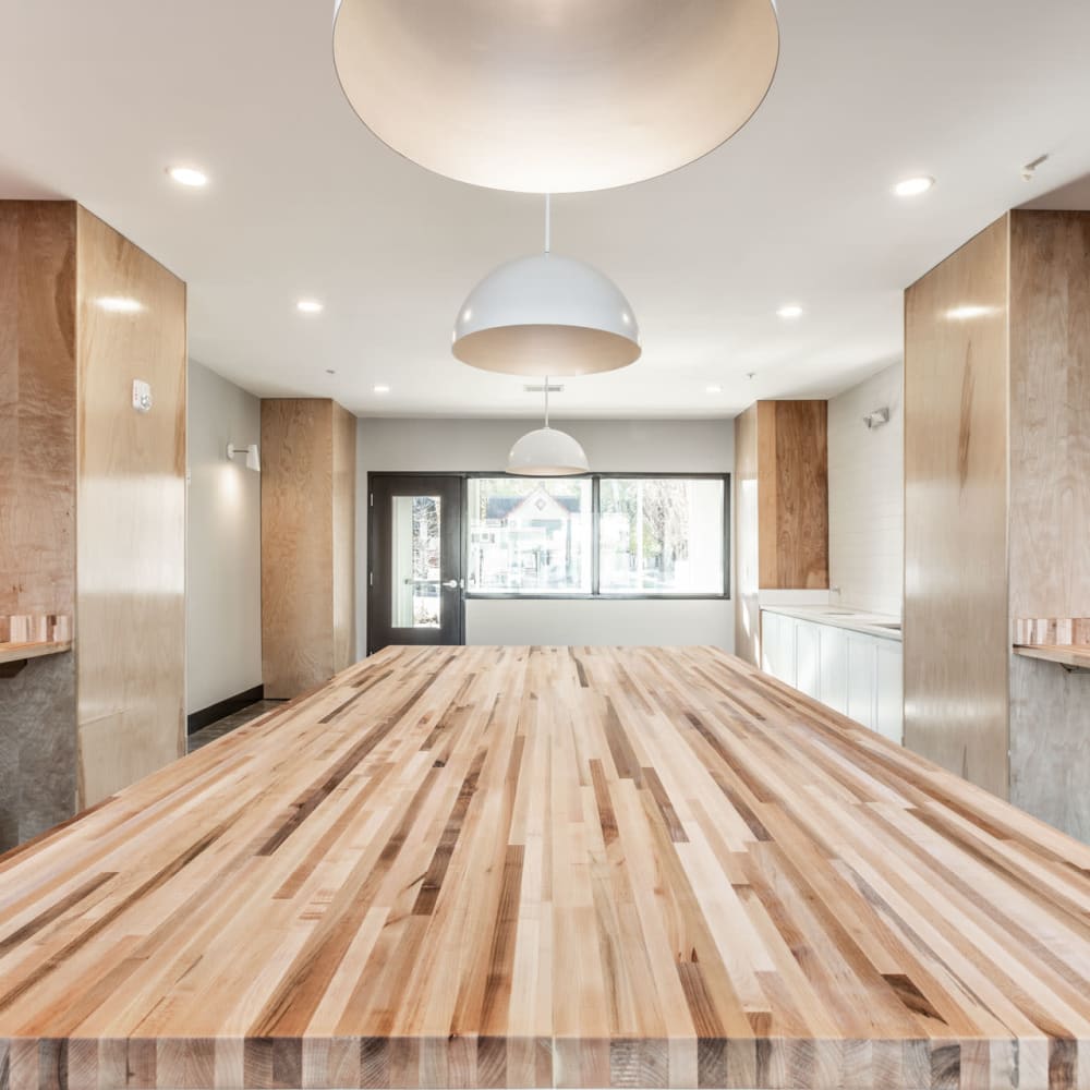 Maker lounge with small kitchen at Edge 35 in Indianapolis, Indiana