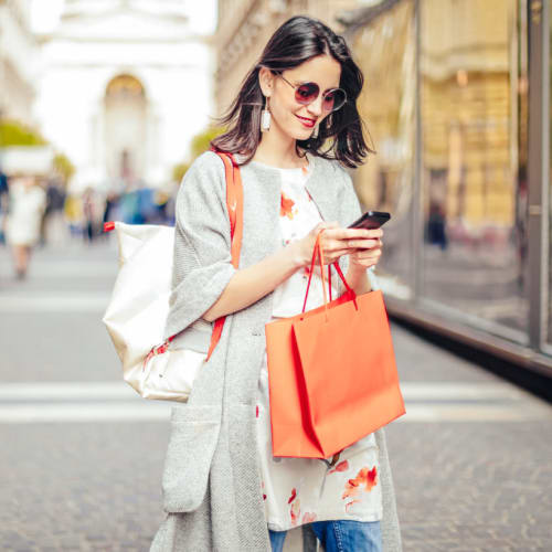 A woman shopping near Lofgren Terrace in Chula Vista, California