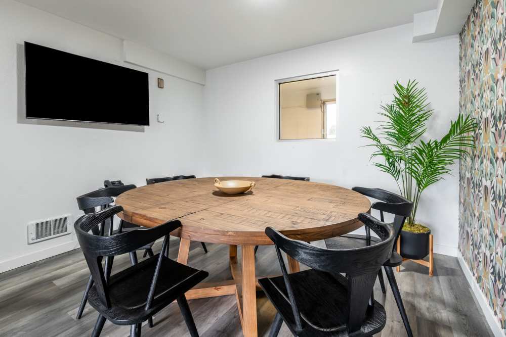 Conference room table with media at Valley View Homes in Centralia, Washington